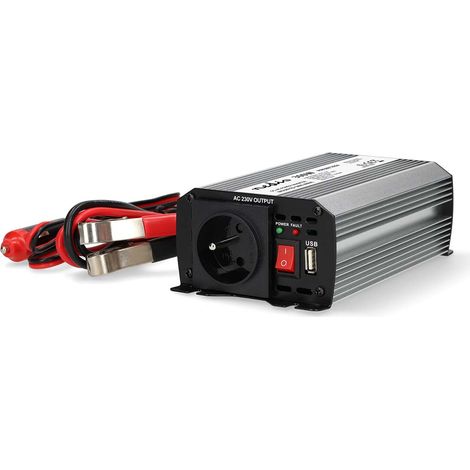 Convertisseur de tension modifiée onde sinusoïdale Tension d'entrée: 12 V DC Connexion (s) de sortie d'alimentation de l'appareil: Type E (CEE 7/5) / USB-A 230 V AC 50 Hz 300 W Puissance de sortie max (1/2)