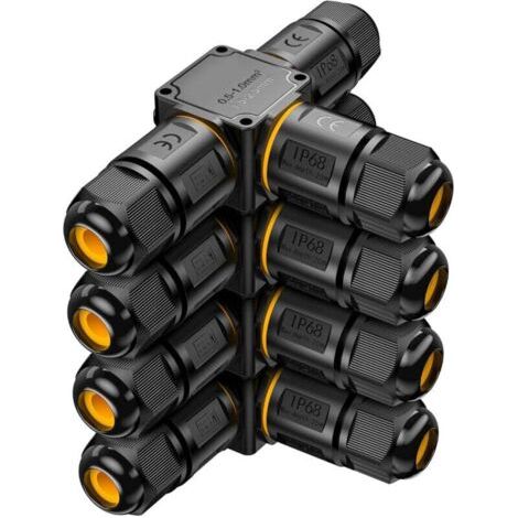 BUNTHAUS PA 4 Pièces Connecteurs de Câbles Étanches IP68 Boîte Jonction 3 Voies pour Raccordement Extérieur Jardin Dérivation Câble 6-11mm (1/4)