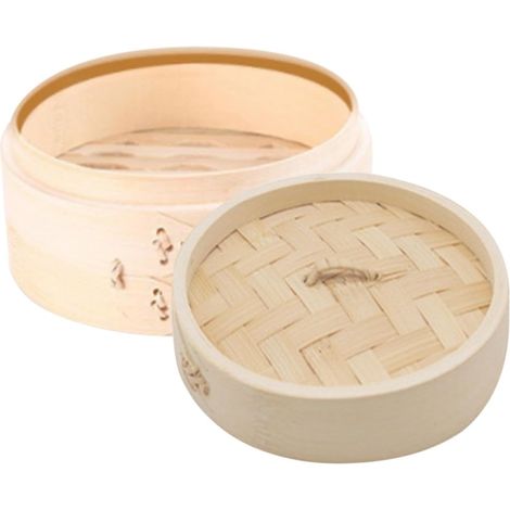 Panier vapeur naturel avec couvercle 13 cm (2 pièces) pour la cuisson à la vapeur des dim sum et des plats chinois