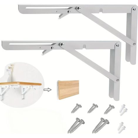 Support d'étagère pliable en 2 pièces - 40,6 cm (16 pouces), support mural à monter soi-même, support triangulaire, blanc (1/5)