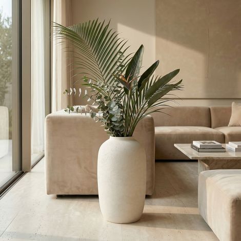 Pot de fleurs rond 30x30x51 cm en oxyde de magnésium blanc, étanche pour terrasse – MEUBLIV (1/5)