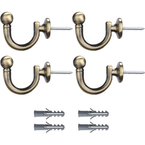 4 Pièces Embrasses De Rideaux à Tête Ronde, Attache Rideau Métallique 35mm, Crochets Muraux Vintage pour Rideaux, Vêtements, Sacs (Bronze) (4) (1/5)