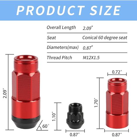 Convient pour 20 écrous de roue fermés M12x1,5 pour jantes + capuchon (rouge) (1/5)