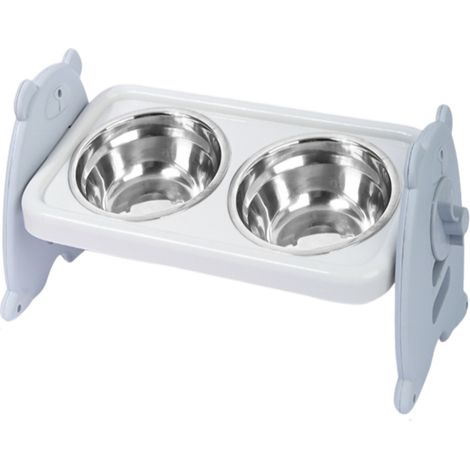 Comedero doble ajustable de acero inoxidable para perros/gatos con protector de cuello, color gris (2 cuencos)