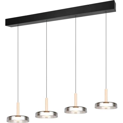 [GEBRAUCHT] B-Ware Trio Lighting Pendelleuchte Hängelampe Led Glas Holz Chrom Dimmbar 115 Cm