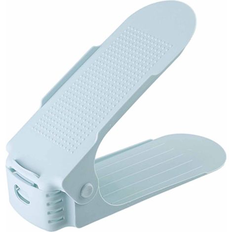 Schuhregal mit 2 Ebenen, verstellbar, platzsparend, rutschfest, robustes PP, Schuhstapelhilfe für Schrankregal, Grau/Blau