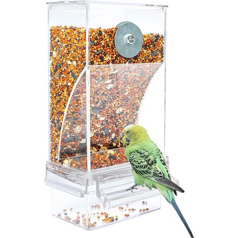 Comedero automático para pájaros, comedero y jaula de acrílico transparente, accesorios para jaulas de pájaros, loros y canarios (comedero) (1/5)