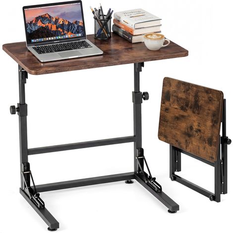 Table d'Appoint en C Pliable, Réglable en Hauteur pour Canapé avec Cadre en Métal, Bureau pour Ordinateur Portable 59,5 x 39 Cm, Table Industrielle (1/5)