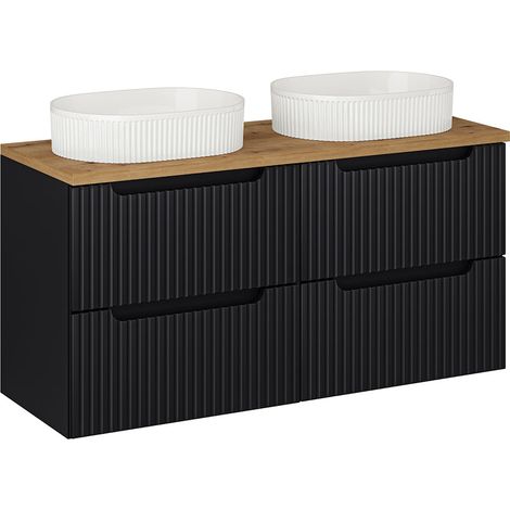 Mueble doble lavabo 120cm 4 cajones Riva Negro y Madera (1/4)