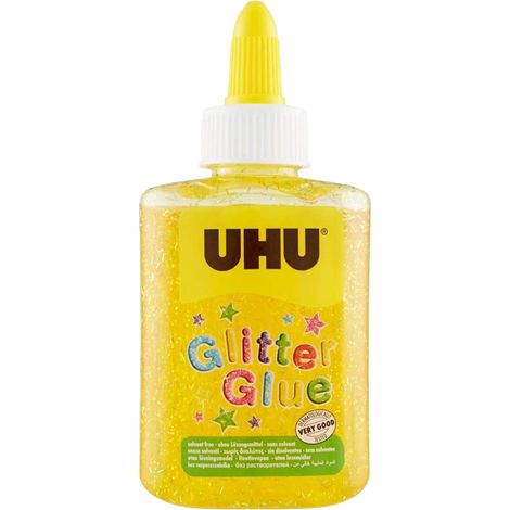 UHU Glitter Glue Bottle - Colla Glitter Giallo 88,5ml - Sicura per Bambini e Senza Solventi (1/5)