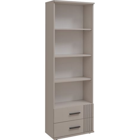 Bibliothèque Sigma avec 3 étagères et 2 tiroirs - Bois MDF cachemire et décor noir - 60 x 175 x 35 cm - Livraison gratuite (1/5)