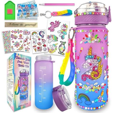 Kit de décoration de gourde - Kit de bricolage pour gourde - Peinture licorne - Gourde enfant - Kit créatif pour filles - Avec autocollants diamant - Porte-clés à pression - Anti-fuite - Cadeau pour l (1/5)