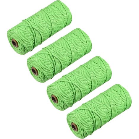 Makramee Garn 4er Set, 3mm x 100m Baumwollkordel, Fruchtgrün
