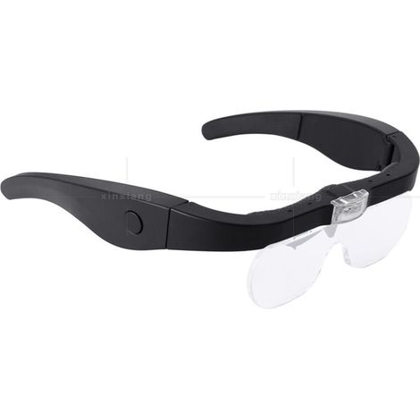 Lunette Loupe avec 2 LED, Frontale Grossissantes avec 4 Lentilles Amovibles pour Lecture, Bijoutier, Couture, et Bricolage (1.5X-5X) (1/4)
