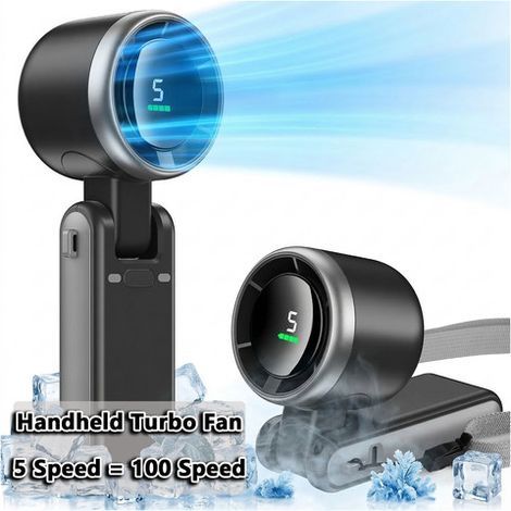 Mini-Tragbarer Handventilator mit Turbofunktion, schwarz, USB-aufladbar, bis zu 5 Stunden Kühlleistung (USA) (1/5)