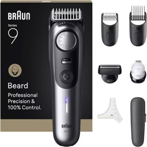 Braun BeardTrimmer 9 BT9520 depiladora para la barba Batería 52 2 cm Mojado y seco Negro, Gris (1/2)