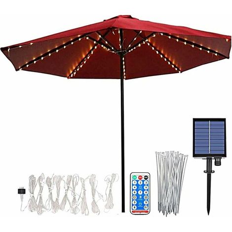 Éclairage Solaire de Parasol 104 LED, Lampe à Accrocher avec Télécommande, 8 Modes d'Éclairage, Guirlande Lumineuse pour Parasol de Jardin, Tente de Camp, Décoration Extérieure (1/5)