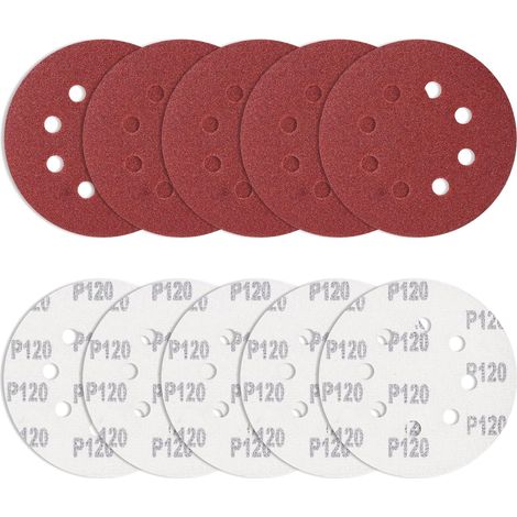 Lot de 10 Feuilles abrasives 125 mm Grain 120 Rondes Ponceuse Excentrique 8 Trous pour ébavurage et ponçage des Points de Soudure (1/5)