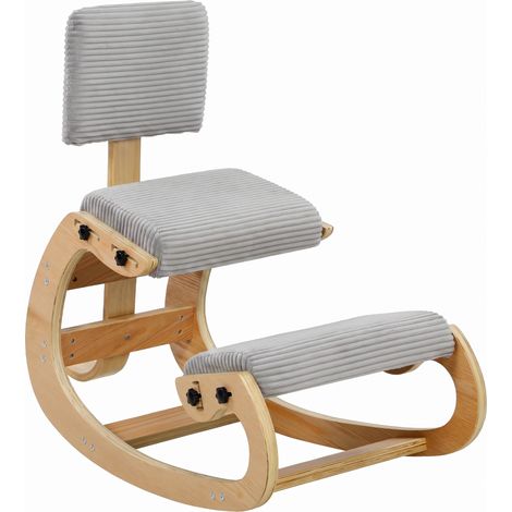 Chaise à genoux ergonomique - HOMCOM - siège à bascule - avec dossier - velours côtelé - 54 x 98 x 86 cm - gris clair (1/5)