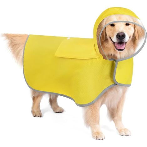 Imperméable pour chiens de petite, moyenne, grande et chiot avec trou pour harnais, bandes réfléchissantes (jaune, S)