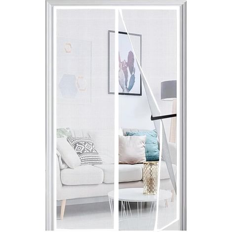 Moustiquaire Porte 120x220cm, Moustiquaire Porte Fenetre Magnétique Mise à Niveau 2024, Anti Mouches pour Couloirs, Portes, Patio Facile à Installer Le Joint d'étanchéité, Blanc (1/5)