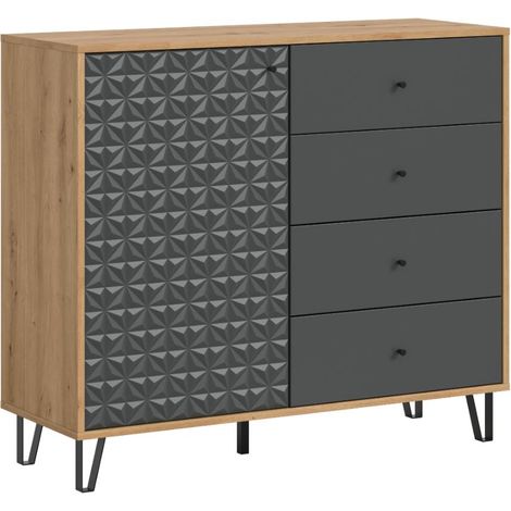 Prisma Sideboard 4 Schubladen, 1 Tür Eiche Dekor, grau matt.