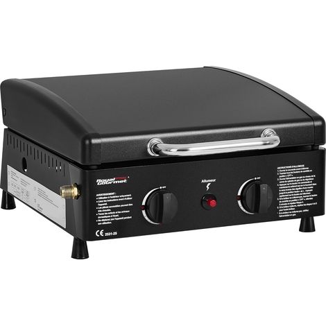 Royal Gourmet Plancha à Gaz Portable avec 2 Brûleurs de 2,5 kW, Plancha Gaz Exterieur avec Plaque de Cuisson Émaillée, Barbecue Gaz avec Pieds Réglables pour Jardin et Camping