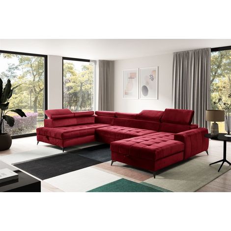 Wohnlandschaft Schlafsofa AGNESA Stoff Salvador Weinrot Ottomane Rechts (1/5)