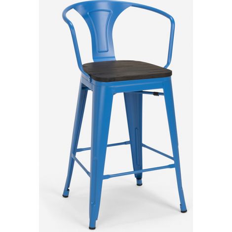 taburete de metal y madera con respaldo de diseño industrial estilo steel wood back - Azul Marino (1/5)