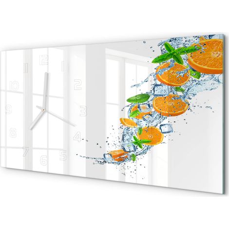 Horloge Murale Salon 60x30 cm Panoramique Verre Trempé Décoration Murale Oranges (1/5)