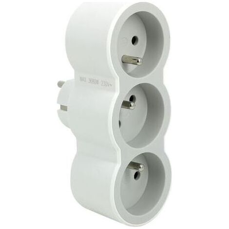 Fiche Multiprise Triplite - 3 Prises Frontales avec Terre - Positionnement Horizontal - Sécurité Enfant Intégrée - Blanc et Gris Clair (1/3)