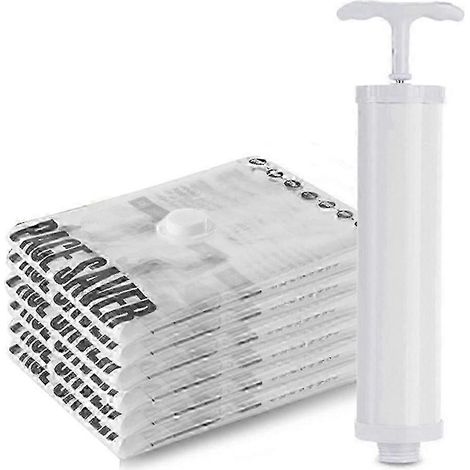 Lot de 6 sacs de rangement sous vide, sacs de compression avec pompe manuelle de voyage, compatibles avec les couvertures, les vêtements et autres articles de rangement. (1/5)