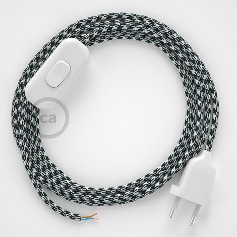 Cordon pour lampe, câble RP04 Effet Soie Bicolore Blanc-Noir 1,80 m. Choisissez la couleur de la fiche et de l'interrupteur Blanc (1/4)