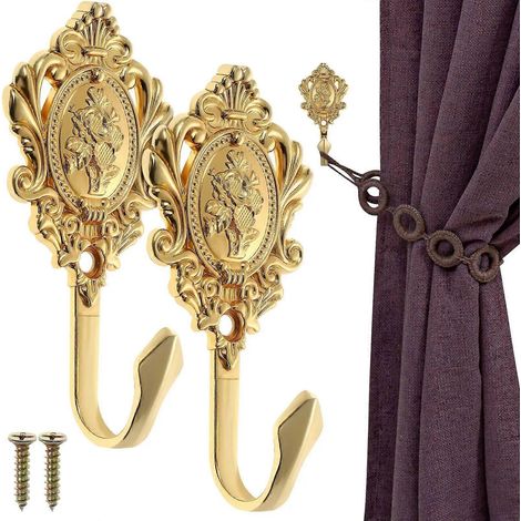 Lot de 2 embrasses de rideaux, crochets de fixation, supports latéraux pour rideaux, crochets muraux, supports de suspension, accessoires pour fenêtres (1/5)