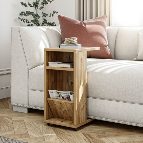 Mesa auxiliar de pino con ruedas, 30 x 63 x 40 cm, ideal para salón o habitación de hotel. (1/5)