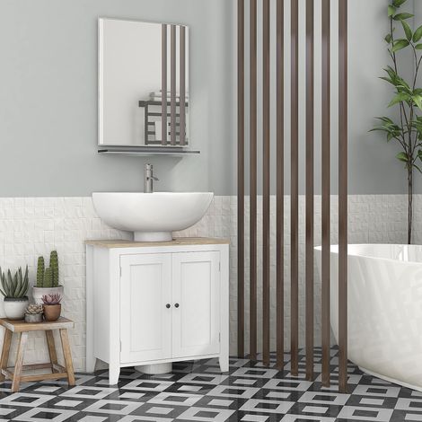 Meuble pour Sous Lavabo Armoire Basse avec 2 Portes et Étagère Ajustable Style Moderne 60x30x60 cm Blanc