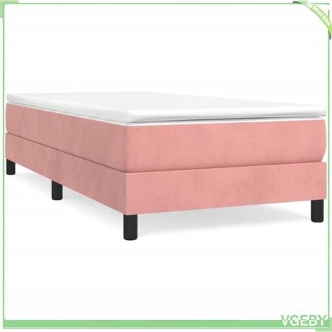 Cadre de lit - V GEBY - 80x200 cm - Velours rose - 1 place - Pieds robustes (1/4)