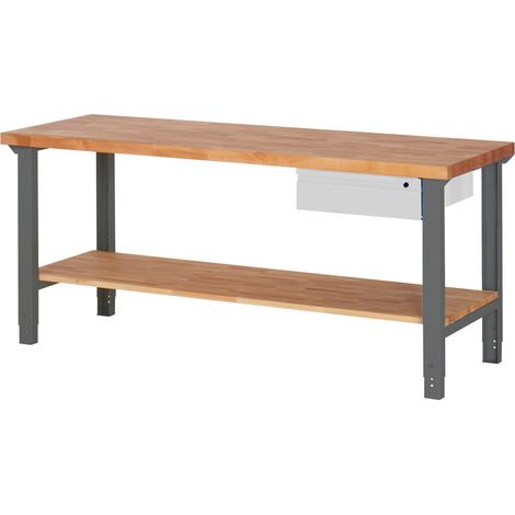 STIER Höhenverstellbare Werkbank Premium mit 1 Schublade und Ablageboden BxTxH 2000x700x790-1140mm (1/5)