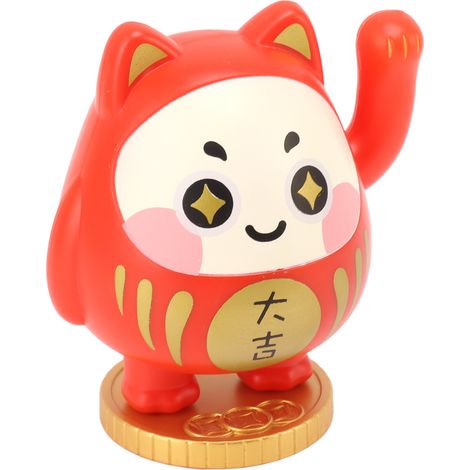 Chat porte-bonheur solaire décoratif rouge (1/5)