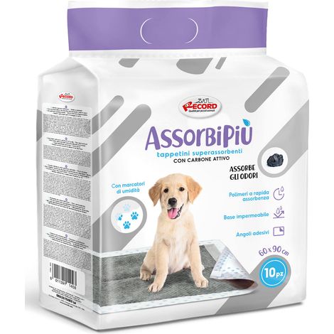 10 Absorbipiù absorbierende Geruchskontrolle Aktivkohlematten mit Klebeecken für Hunde 60x90cm