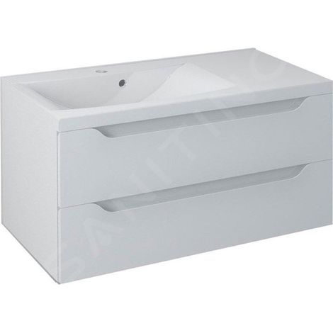 Sapho Wave - Meuble lavabo 90x45x48 cm, gauche, 2 tiroirs, blanc WA092-3030 (1/5)