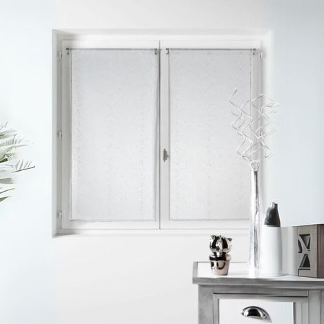 Paire de Petits voilages en Organza à Rayures Argentées Blanc 60x120 cm
