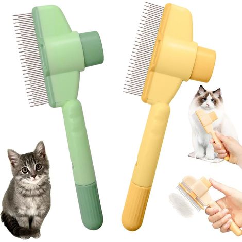 2 Pièces Peigne, Auto-nettoyant, Dents Longues Et Courtes, Plastique, Pour Chat Et Chien (1/5)