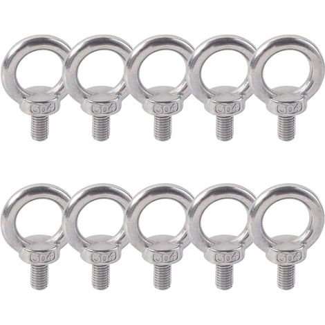 Boulon à œil 304 inox filetage extérieur tige filetée vis de levage axe machine charge marine écrou à œil (M4 x10 pièces) (1/5)