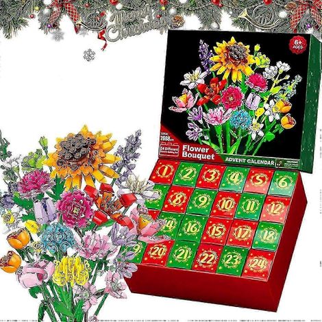 Calendrier de l'Avent de Noël avec blocs de bouquets de fleurs, boîte surprise de 24 jours avec bouquet de tournesols (1/5)