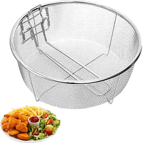 1 Panier à frire, Acier inoxydable, Poignée amovible, Surface polie, Pour restaurant et maison