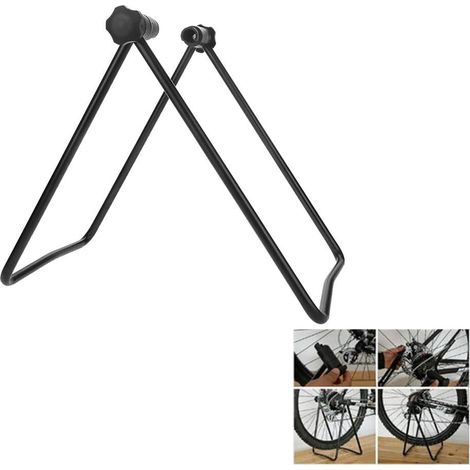 Support de centrage de roue arrière de vélo noir en forme de U pour la réparation et le centrage.
