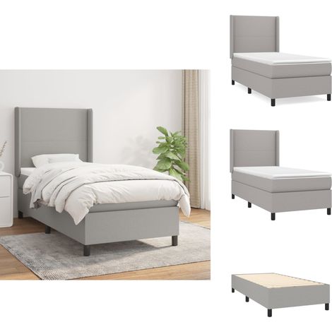 Sommier à lattes de lit avec matelas Gris clair 80x200 cm Tissu - Lit Plateforme - Lit Double - Literie - Matelas À Ressorts Ensachés - Têtière Ajustable (1/5)