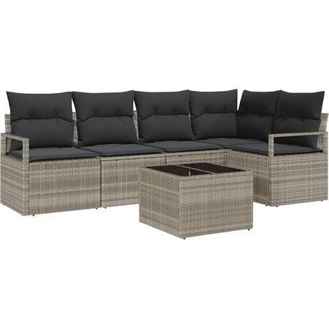 Sofa Set with Cushion 6 pcs Light Grey Poly Rattan vidaXL