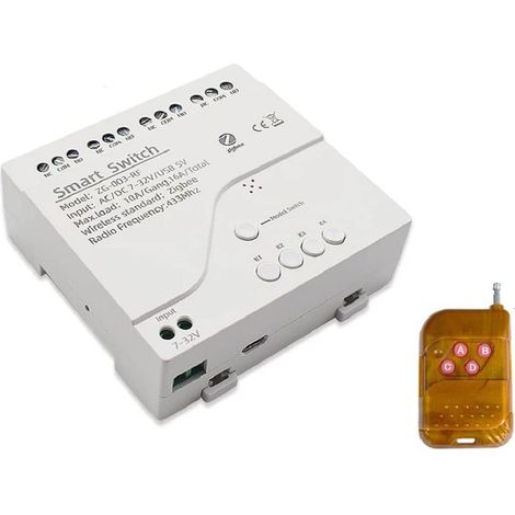 Commutateur de relais à distance sans fil RF AC/DC, fonctionne avec 2 mqtt (4 canaux 5-32 V) (1/5)